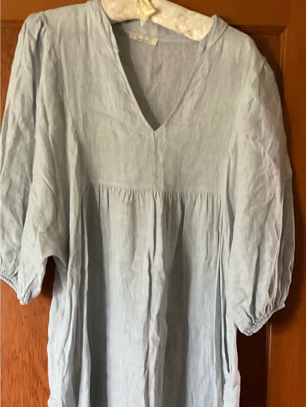 Light Blue V-Neck Women's Linen Maxi Dress